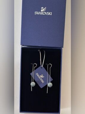 Swarovski Silver Light Blue Pave Crystal Ball Drop Earrings